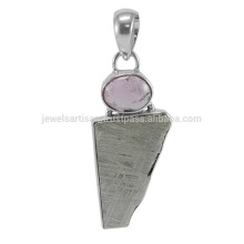 Meteorito Slice &amp; Tourmaline Gemstone con Plata 925 Pendiente de diseño hecho a mano